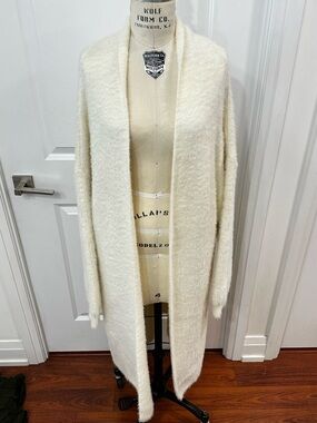 Open-Front Longline Cardigan Sweater - Cream (one size from S to L )
